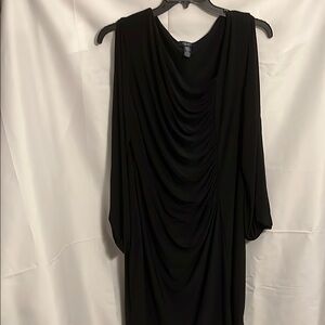 Chaps Black Draped Dress with slit sleeves